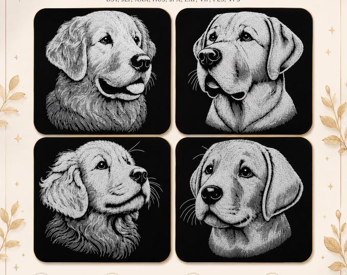 Golden Retriever & Labrador Stickdatei Set – Realistic Dog Embroidery – 8 Größen – LunaChild