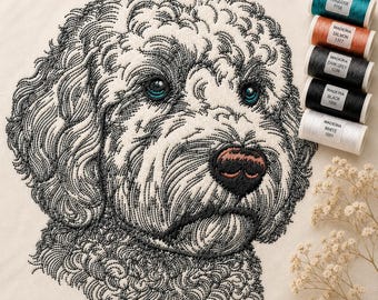 Goldendoodle Embroidery Design "Chooper" – Doodle Dog Embroidery File – Realistic Dog Machine Embroidery Pattern – 10 Sizes – LunaChild