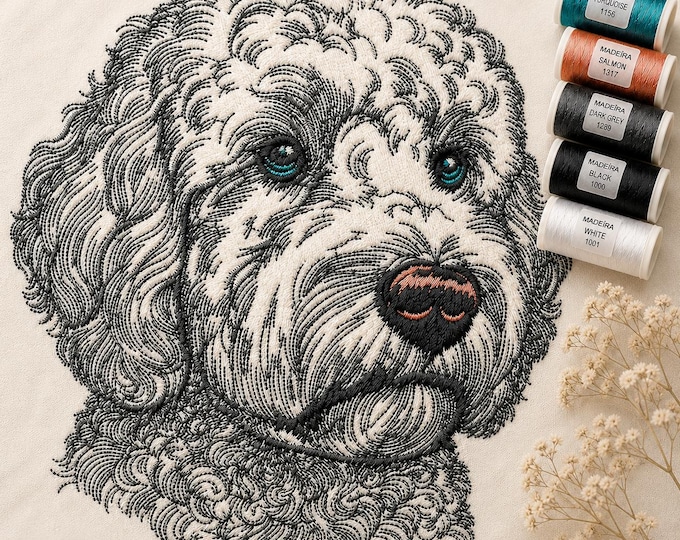 Goldendoodle Embroidery Design "Chooper" – Doodle Dog Embroidery File – Realistic Dog Machine Embroidery Pattern – 10 Sizes – LunaChild