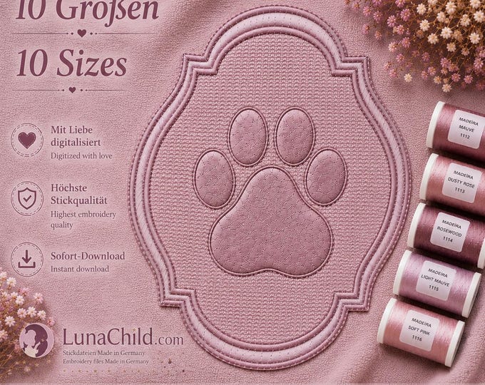 Paw Embossed Embroidery Design "Patty" – Towel Embroidery Pattern – 10 Sizes