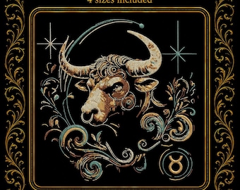 Taurus Embroidery Design • Zodiac Sign Embroidery File • Astrology Machine Embroidery Pattern • Dark Fabric Design