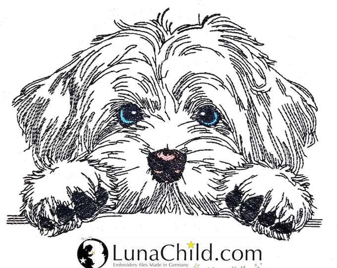 Havaneser Stickdatei "Summer" LIGHT – Weniger Stiche – Hundemotiv für helle Stoffe – 10 Größen – LunaChild Embroidery