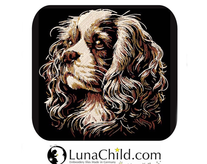 Stickdatei King Charles Cavalier "Sandy " Hund in Naturfarben  realistisch für dunkle Stoffe kommerzielle Nutzung LunaChild