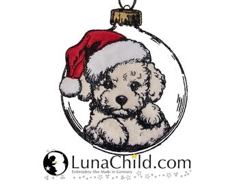 NEU Stickdatei Applikation Pudel "Samuel" kommerzielle Nutzung LunaChild Hund Apli Weihnachten