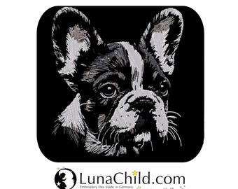 NEU AUFWENDIGE Stickdatei Französische Bulldogge Welpe "Nolan" Hund in Naturfarben  realistisch für dunkle Stoffe Nutzung LunaChild