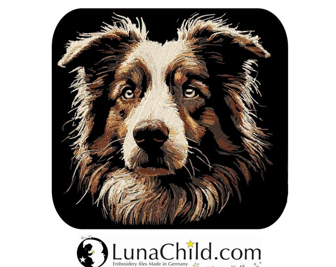 Stickdatei  - AUFWENDIG -  Australian Shepherd  "Bart" - Hund - für dunkle Stoffe - LunaChild