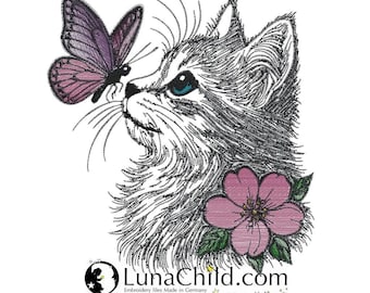 Stickdatei - Katze  - Schmetterling - "Nova" -in 8 Größen - für helle Stoffe - LunaChild