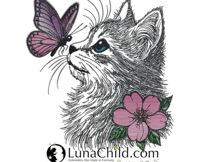 Stickdatei - Katze  - Schmetterling - "Nova" -in 8 Größen - für helle Stoffe - LunaChild