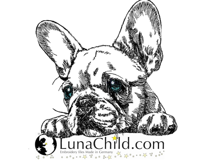 Stickdatei Französische Bulldogge "Gesa " Hund spähend realistisch kommerzielle Nutzung LunaChild
