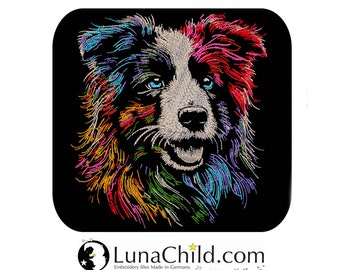 Neu AUFWENDIGE Stickdatei Australian Shepherd "Siri"  Hund realistisch bunt kommerzielle Nutzung LunaChild für dunkle Stoffe