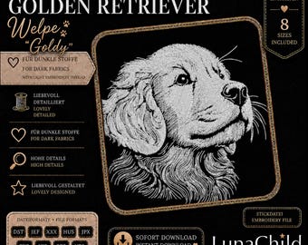 Golden Retriever Puppy Embroidery Design – 8 Sizes – LunaChild