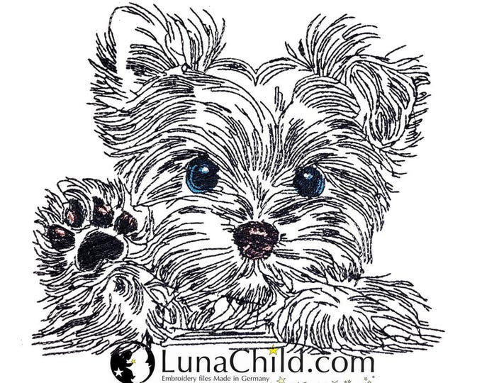 WENIGER STICHE - Stickdatei Yorkshire Terrier "Benny" -  LIGHT - für Helle Stoffe -  Hund LunaChild - 6 Größen -
