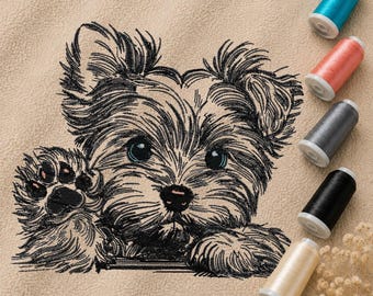 Yorkshire Terrier embroidery file “Benny” | realistic Yorkie dog embroidery design for light fabrics | 5 sizes