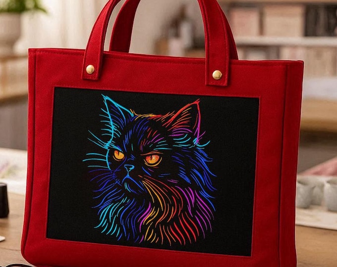 Stickdatei Katze "Zelda" – Aufwendig & detailreich – Für dunkle Stoffe – 10 Größen – LunaChild Design