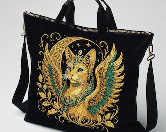 Stickdatei Sphinx Katze im Mond "Nubis" – Aufwendig & detailreich – Für dunkle Stoffe – 8 Größen – LunaChild Design
