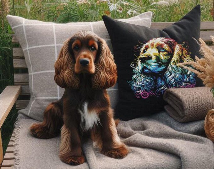 NEU AUFWENDIGE Stickdatei Cocker Spaniel "Moreno" Hund in Regenbogen Farben bunt realistisch dunkle Stoffe kommerzielle Nutzung LunaChild