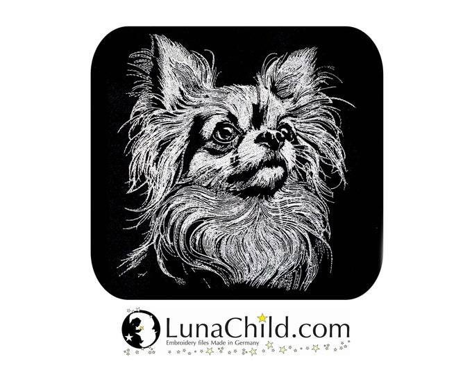 Stickdatei Chihuahua langhaar "Zona" Hund realistisch für dunkle Stoffe kommerzielle Nutzung LunaChild