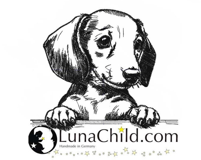Stickdatei Dackel kurzhaar Welpe "Nina" Hund spähend realistisch kommerzielle Nutzung LunaChild