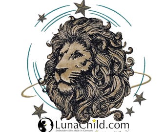 Neu Applikation Stickdatei Sternzeichen Löwe realistisch  kommerzielle Nutzung LunaChild für helle Stoffe