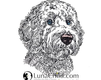 WENIGER STICHE - Stickdatei Golden Doodle  "Chooper" LIGHT - für Helle Stoffe -  Hund LunaChild - 6 Größen -