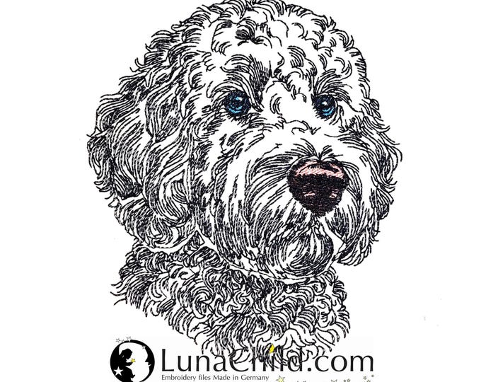 WENIGER STICHE - Stickdatei Golden Doodle  "Chooper" LIGHT - für Helle Stoffe -  Hund LunaChild - 6 Größen -
