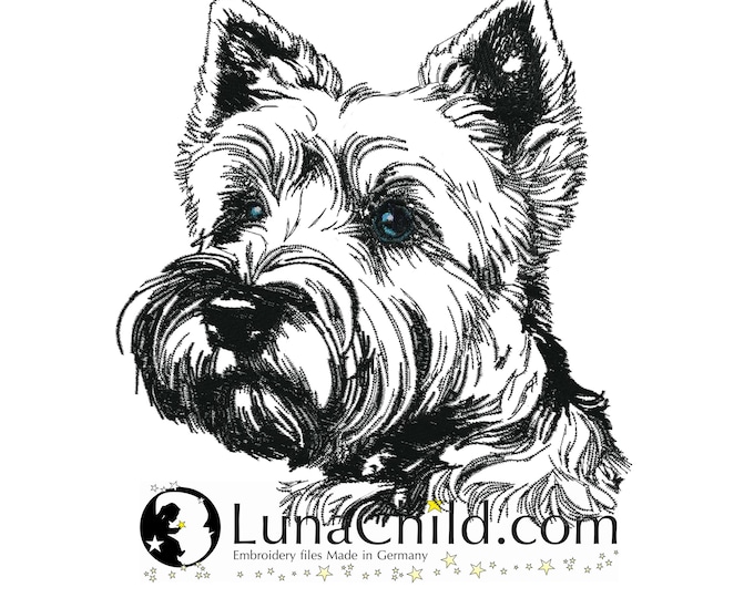NEW Embroidery file Cairn Terrier "Cully" dog realistic commercial use LunaChild