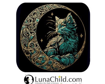 Stickdatei - AUFWENDIG - Katze im Mond "Marbel" - LunaChild - für dunkle Stoffe