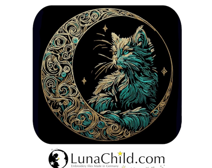Stickdatei - AUFWENDIG - Katze im Mond "Marbel" - LunaChild - für dunkle Stoffe