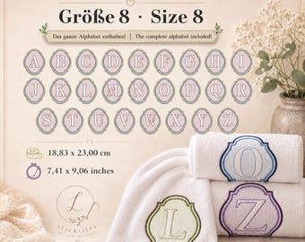Embossed Monogram Alphabet A–Z • Raised Initial Letters • Size No. 8 - 18.83 x 23.00 cm (7.41 x 9.06 inches)