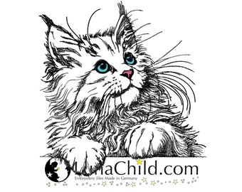 NEU Stickdatei Maine Coon Katze Kätzchen "Kiss" Kitten Pfote realistisch kommerzielle Nutzung LunaChild