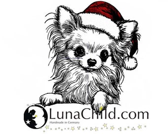 Stickdatei Chihuahua langhaar mit Weihnachtsmütze Hund "James" realistisch kommerzielle Nutzung LunaChild