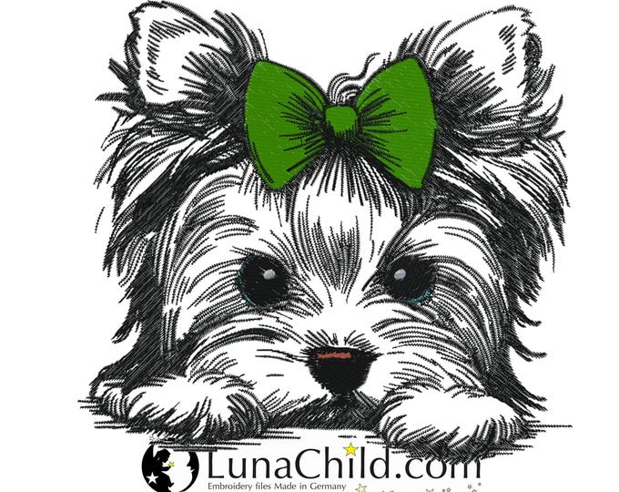 New Embroidery File Yorkshire Terrier "Abilou" Yorki Puppy Dog Peeking Realistic Commercial Use LunaChild