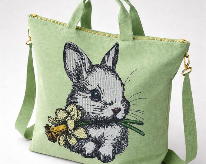 Stickdatei - Vollstick - Hase "Ilona" mit Narzisse - in 8 Größen - für helle & dunkle Stoffe - LunaChild