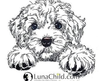 WENIGER STICHE - Stickdatei Cockapoo  "Funny" LIGHT - für Helle Stoffe -  Hund LunaChild - 6 Größen -
