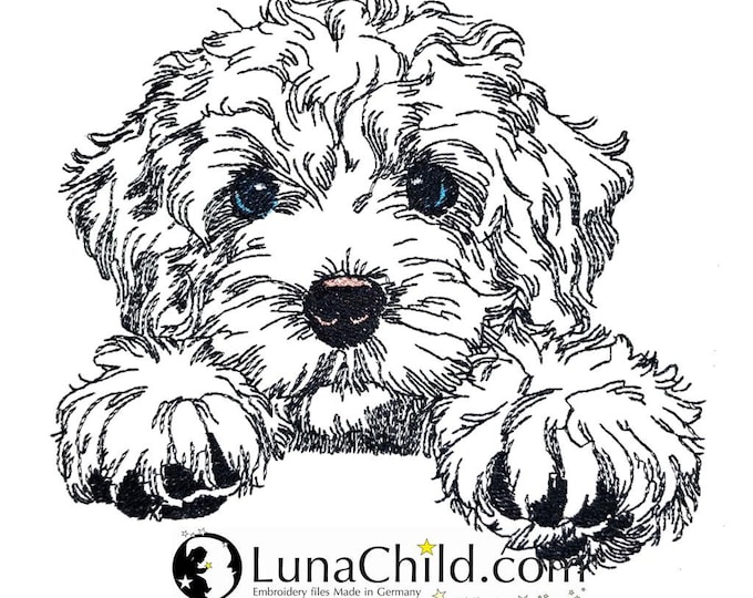 WENIGER STICHE - Stickdatei Cockapoo  "Funny" LIGHT - für Helle Stoffe -  Hund LunaChild - 6 Größen -