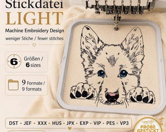 German Shepherd Puppy LIGHT Embroidery “Dennis” | Minimalist Realistic Dog Design | 6 Sizes | 2 Versions