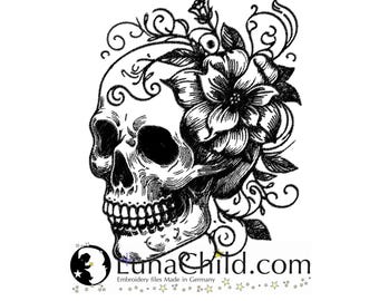 NEW Embroidery file skull "Kaja" flowers realistic commercial use LunaChild Halloween