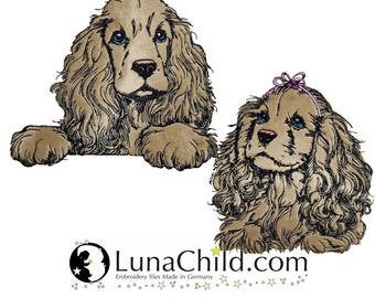 Set - Stickdatei - Applikation Cocker Spaniel "Gloria" und "Johann" - für helle & dunkle Stoffe - LunaChild - Hund
