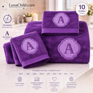 Embossed Embroidery File Letter „A“ • Monogram Towel Design • Bath Font 10 Sizes • LunaChild