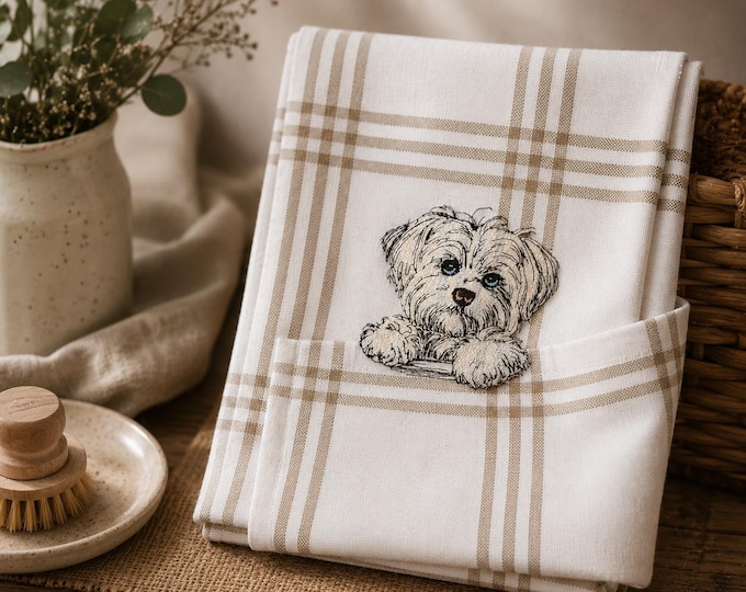 Stickdatei - Vollstick - Malteser Welpe "Nala" - Für helle & dunkle Stoffe - 3 Größen - Hund - ITH - Geschirrtuch - LunaChild
