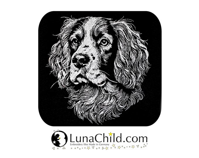 Stickdatei  Bretonen Spaniel "Kenau" Hund realistisch für dunkle Stoffe kommerzielle Nutzung LunaChild