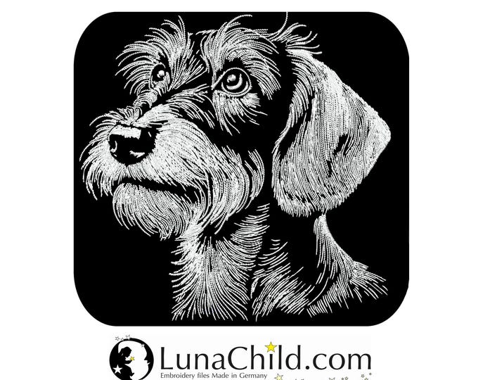 NEU Stickdatei Rauhaardackel "Olaf" Hund realistisch für dunkle Stoffe kommerzielle Nutzung LunaChild