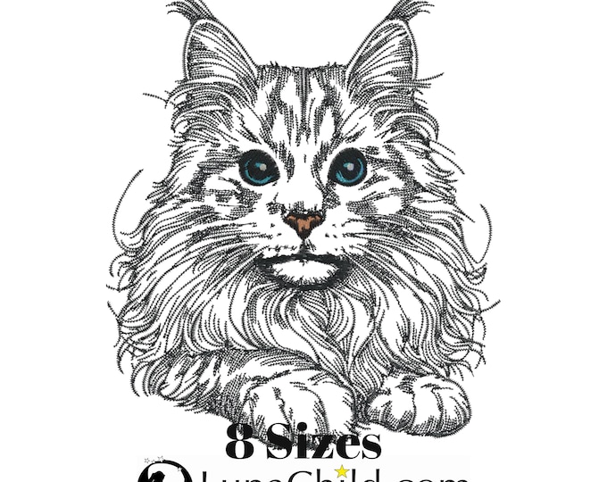 Stickdatei - Katze  - Maine Coon "Ida" - für helle Stoffe - in 8 Größen - LunaChild - Kätzchen