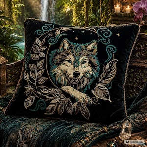 Wolf Moon Embroidery File “Faolan” | Mystical Wolf Design for Black Fabrics | 8 Sizes | 2 Versions