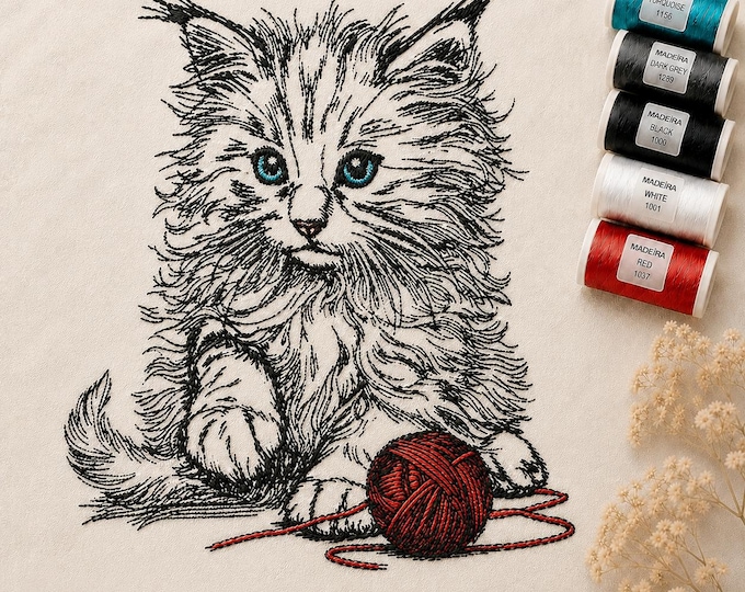 Angora Cat Embroidery Design "Shadow" – Cat Embroidery Pattern – 5 Sizes – LunaChild