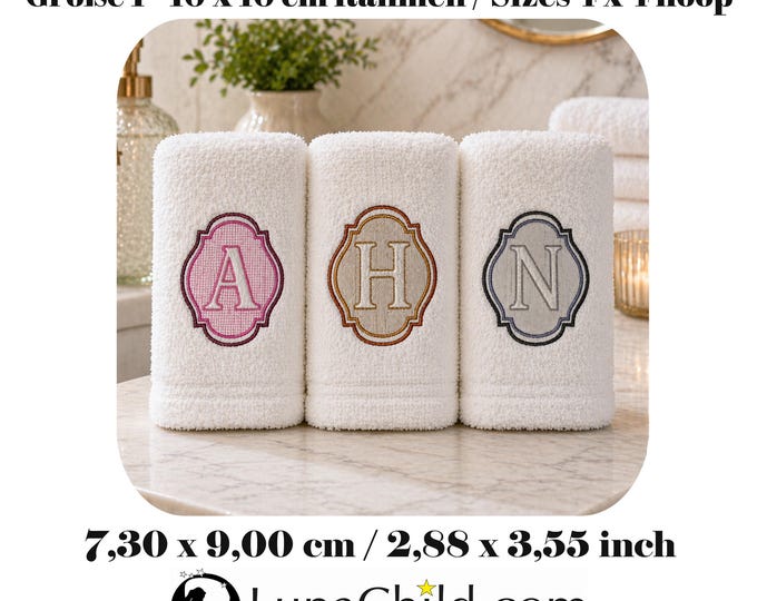 Stickdatei - Set Größe 1 Alphabet Präge Stickmuster - Buchstaben "A - Z" - geprägt - 7,30 x 9,00 cm ( 2,88 x 3,55 inches ) LunaChild