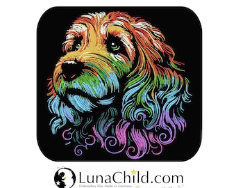 NEU AUFWENDIGE Stickdatei Cockapoo "Ernie"  Hund realistisch bunt kommerzielle Nutzung LunaChild für dunkle Stoffe
