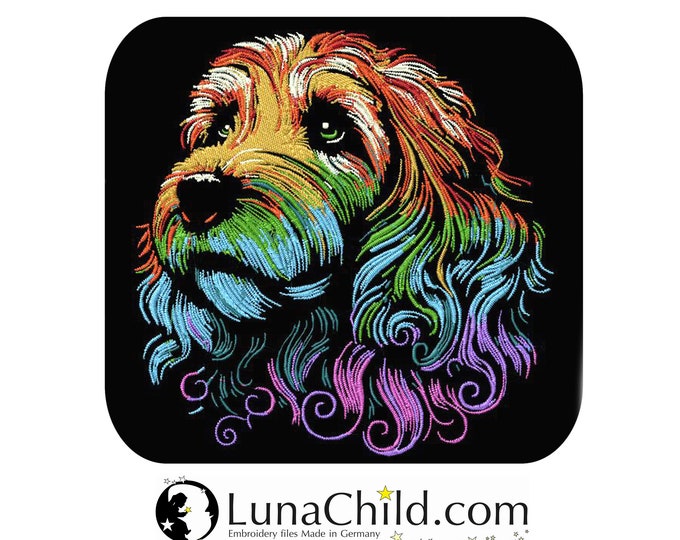 NEU Stickdatei Cockapoo "Ernie"  Hund realistisch bunt kommerzielle Nutzung LunaChild für dunkle Stoffe