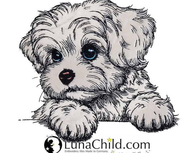 Stickdatei - Applikation - Malteser Welpe "Almi" - Für helle & dunkle Stoffe - Hund - LunaChild