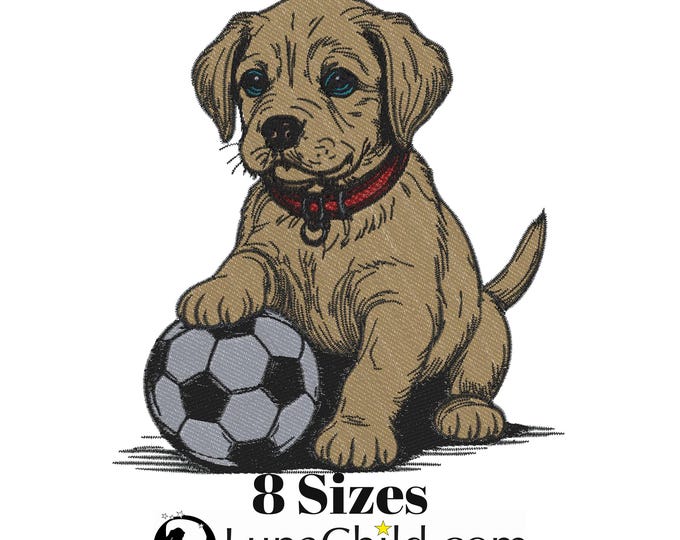 Stickdatei - Vollstick - Hund mit Fußball "Pille" - Für helle & dunkle Stoffe - 8 Größen - LunaChild